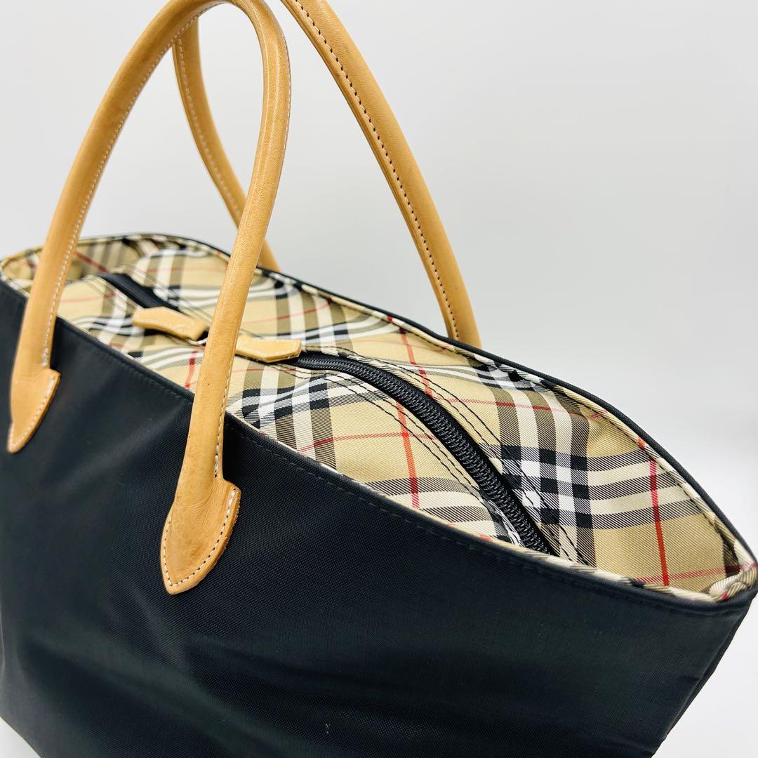 burberrys　bluelabel　ナイロンバッグ 　レザー　ノバチェック