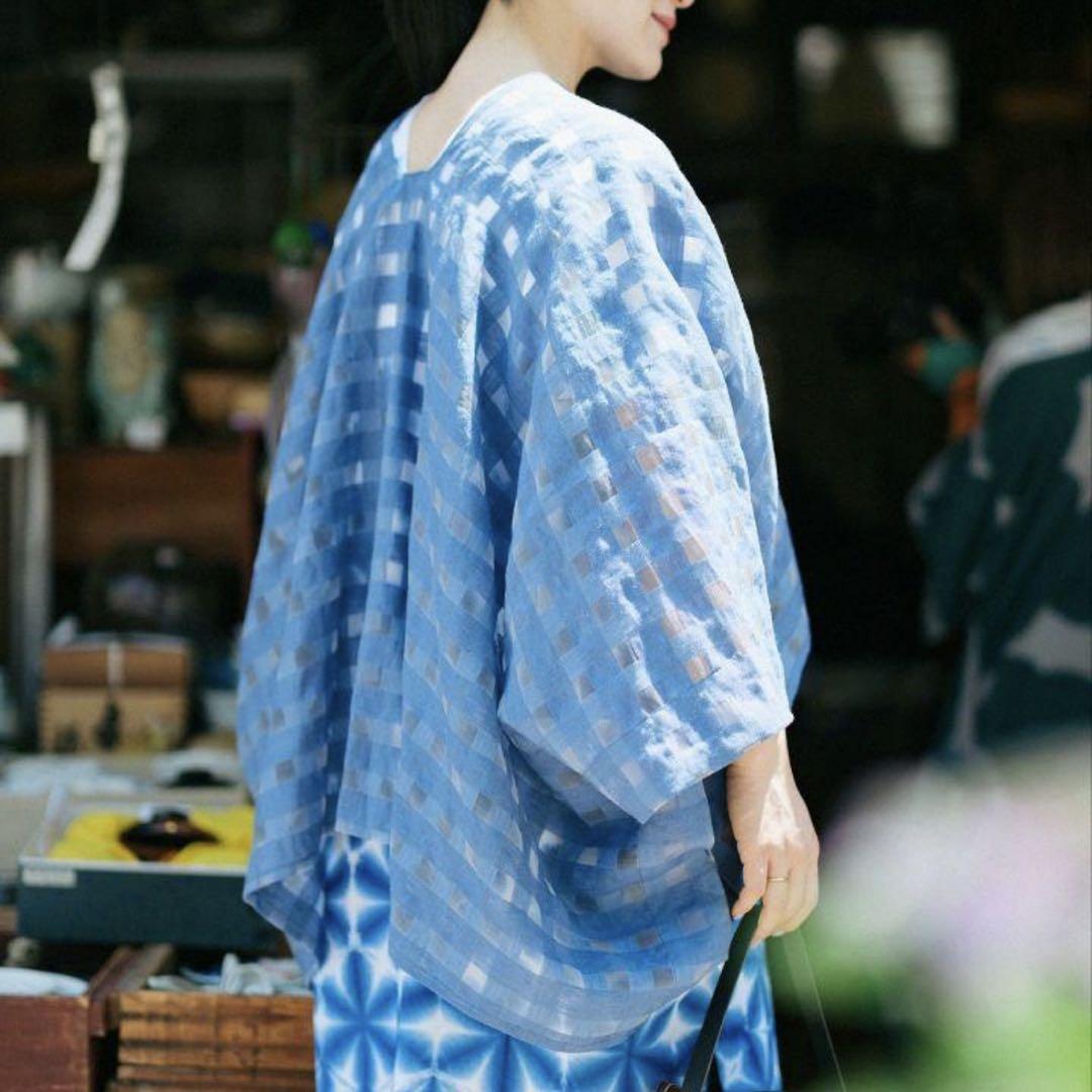 極美品】SOU•SOU 麻 透かし格子織 きさらぎ 短丈 /紺鼠 (こんね 極美品】SOU•SOU 麻 透かし格子織 きさらぎ 短丈 /紺鼠 (こんね