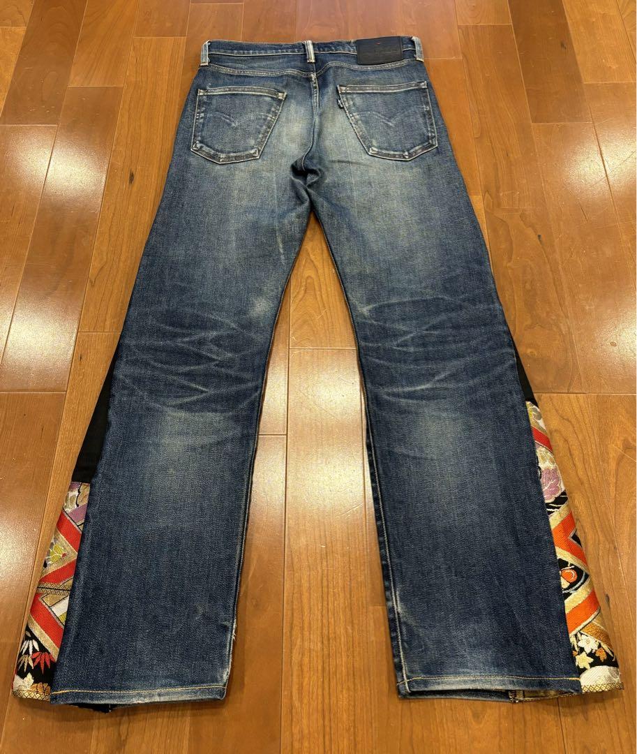 リメイク 再構築 フレアデニム ベルボトム ブーツカット 着物 帯