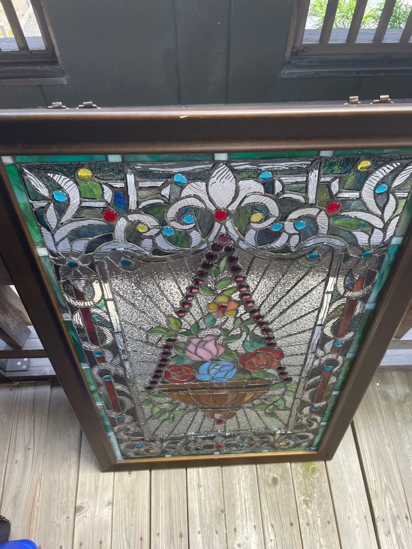 大好き ステンドグラス パネル 特大サイズ 薔薇籠 ガラス
