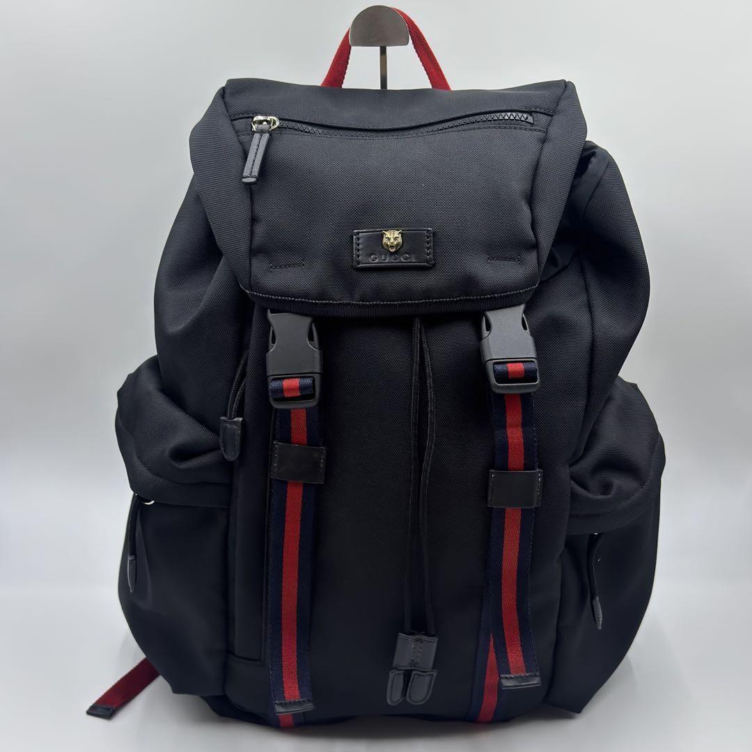 美品✨GUCCI リュックサック　バックパック　シェリーライン　黒　レシート付 極美品】 グッチ リュック シェリーライン ウェブライン