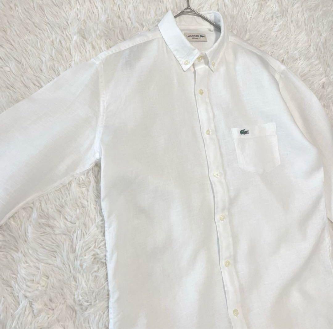 LACOSTE ラコステ ボタンシャツ　レギュラーフィット　リネン　100% 白