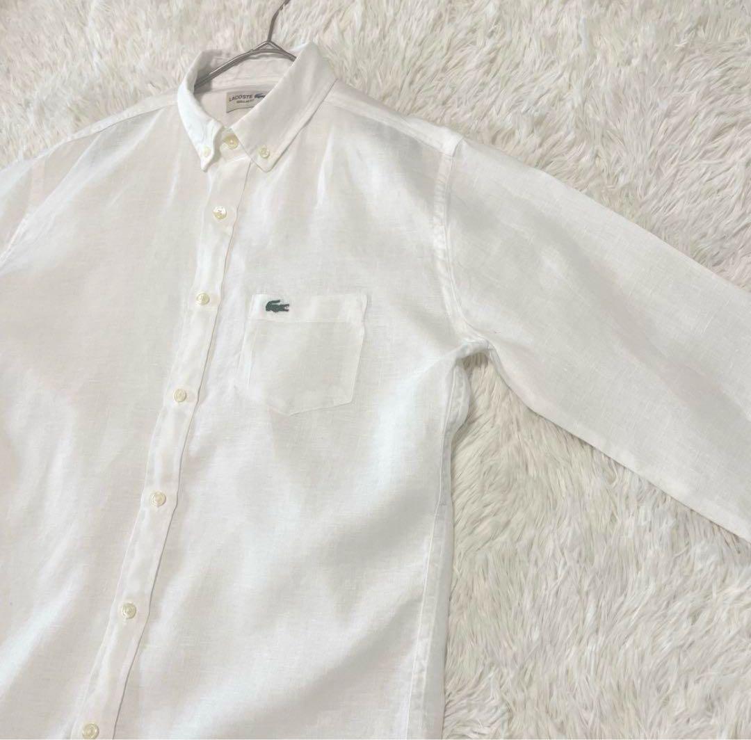LACOSTE ラコステ ボタンシャツ　レギュラーフィット　リネン　100% 白