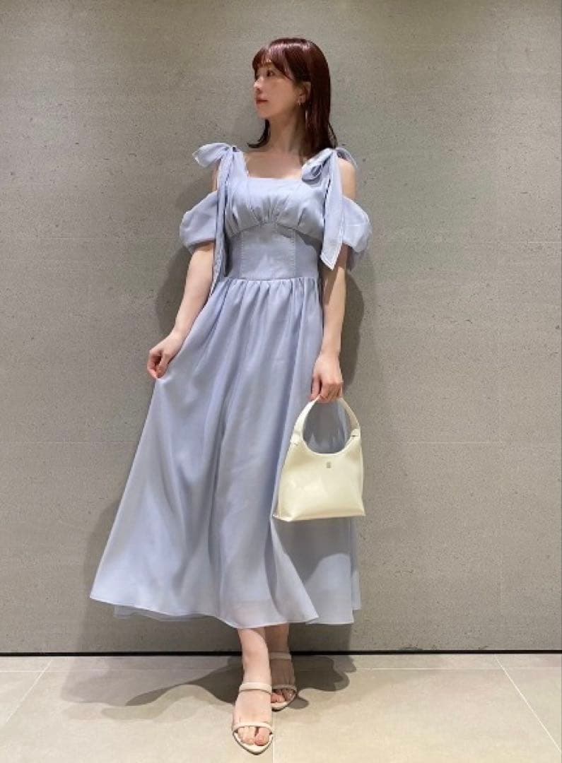 snidel スナイデル　リボンショルダーウエストリブワンピース