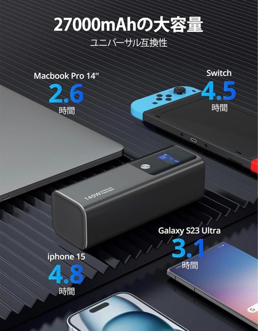モバイルバッテリー USB-C 充電器 最先端 140W PD3.1 27000
