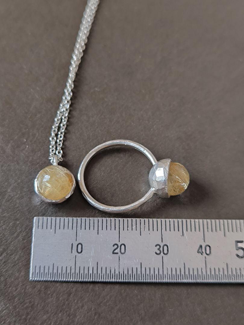 ヴィンテージ ルチルクォーツ ハンドメイド シルバー ネックレス＆リング セット ヴィンテージ ルチルクォーツ ハンドメイド シルバー ネックレス