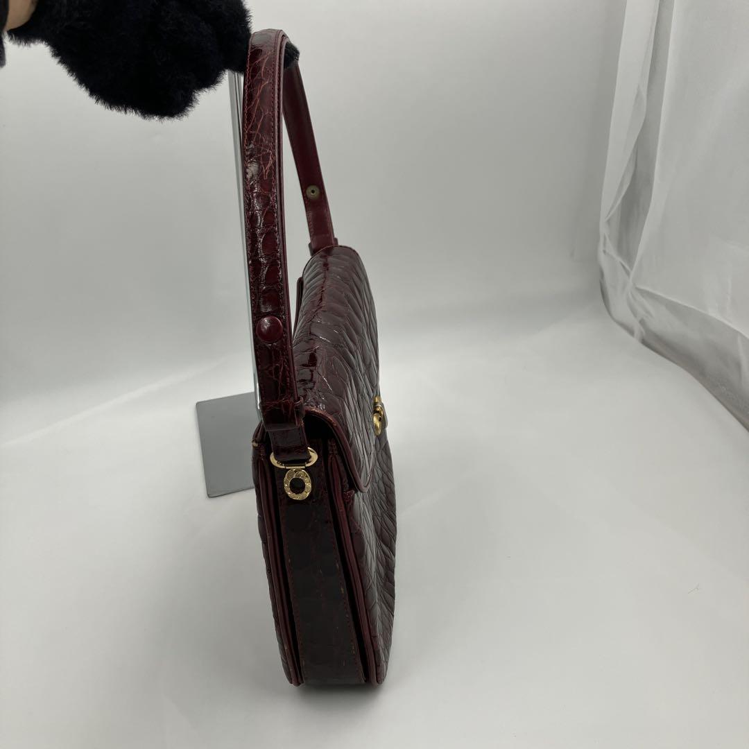 ダークレッド クロコダイル ハンドバッグ シャイニーレザー JRA
