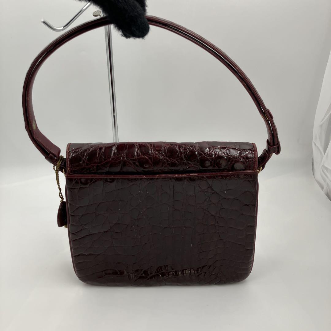 ダークレッド クロコダイル ハンドバッグ シャイニーレザー JRA