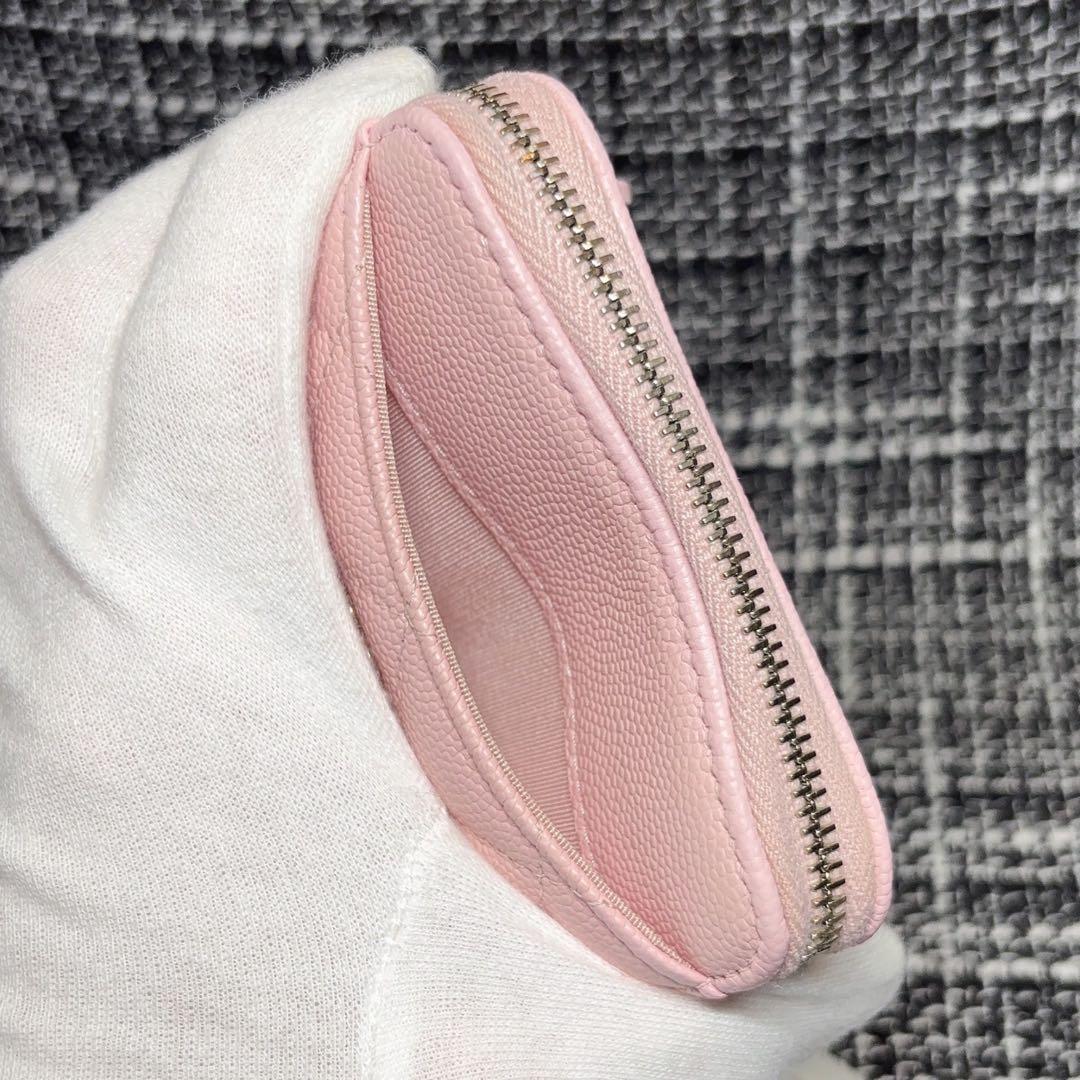 CHANEL コインケース　カードケース　マトラッセ　キャビアスキン　ピンク