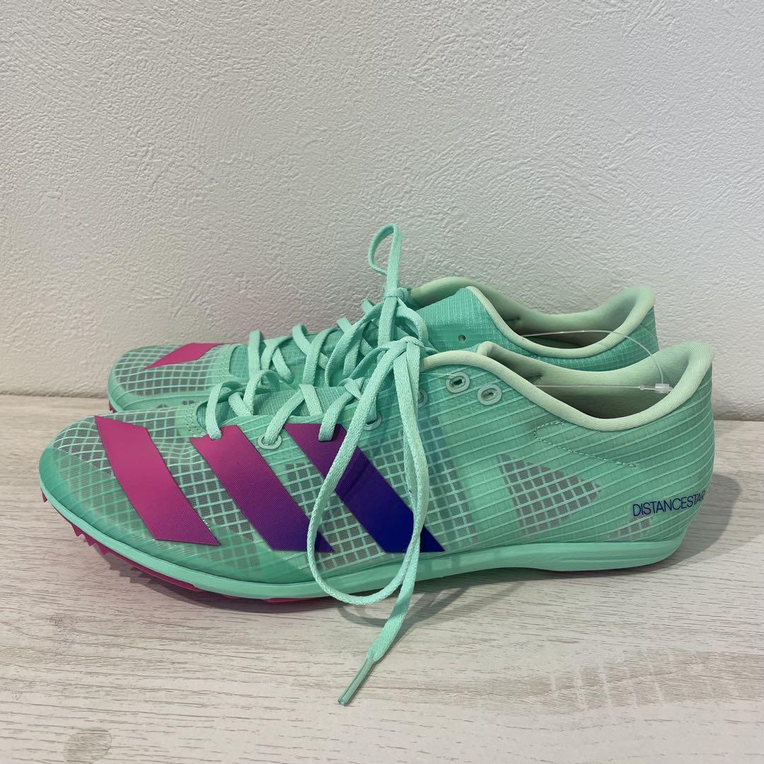 新品 adidas ディスタンススター 25cm 緑 陸上スパイク 中長距離