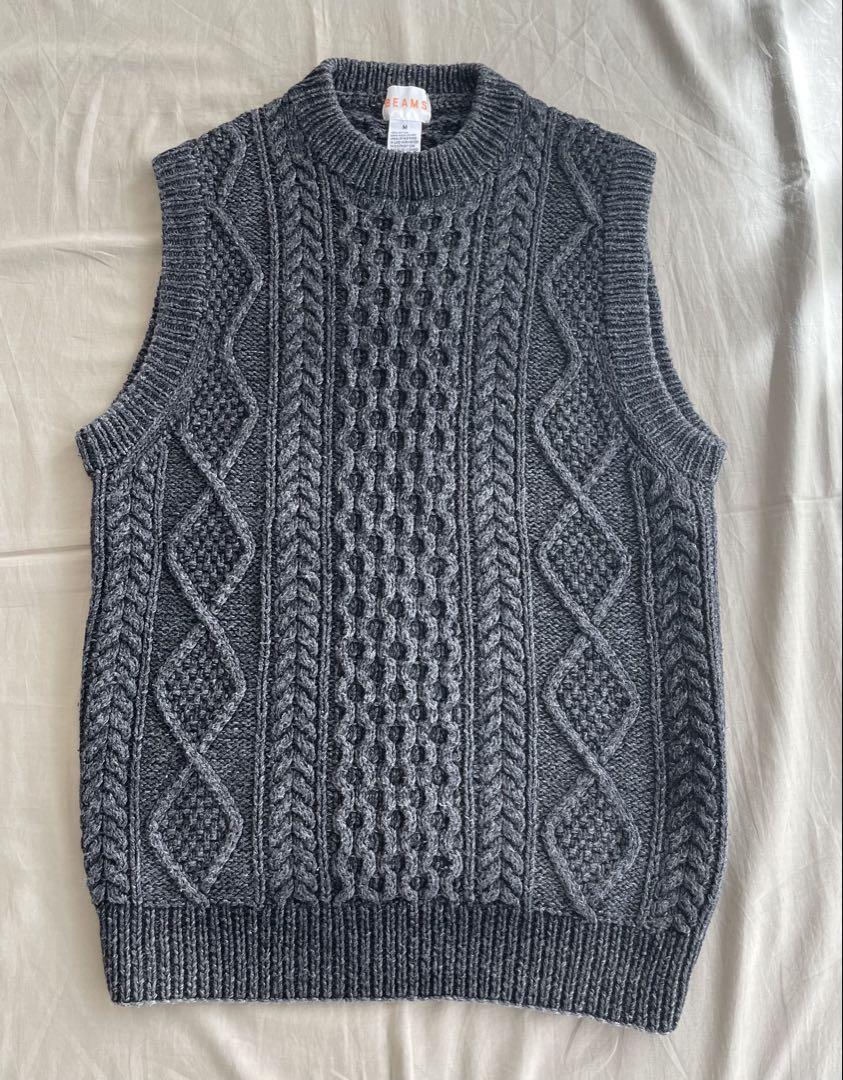 BEAMS グレー ケーブルニットセーター M インディゴ