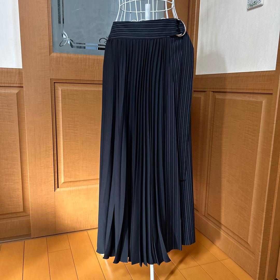 SALT ネイビー プリーツ巻きロングスカートM・JAPAN SALT