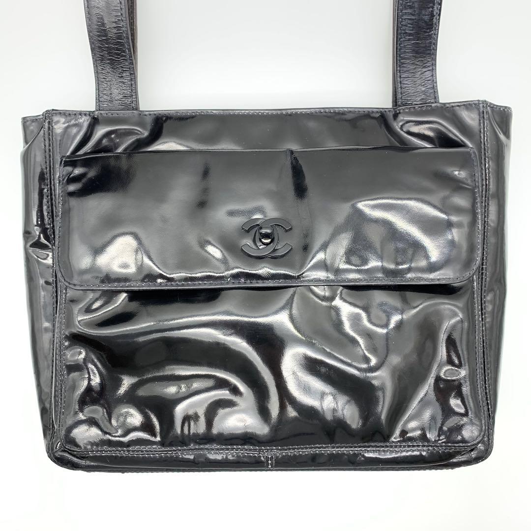 ☆CHANEL☆シャネル デカココ トートバッグ エナメル パテント ブラック