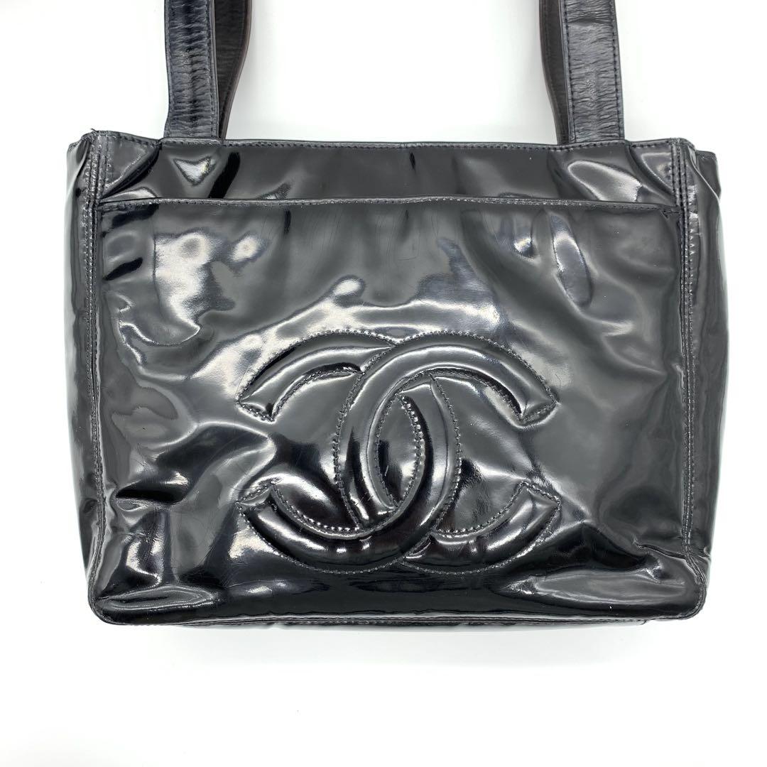 ☆CHANEL☆シャネル デカココ トートバッグ エナメル パテント ブラック