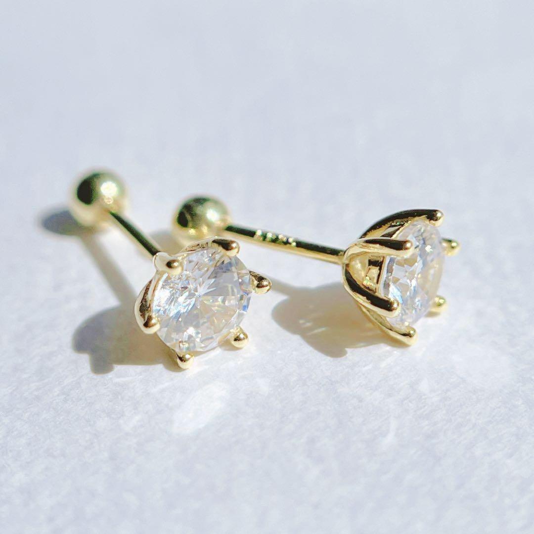 と*こ様 k18刻印　一粒石ピアス 楽天市場】K10 ラボグロウンダイヤモンド ピアス 0.03ct 刻印