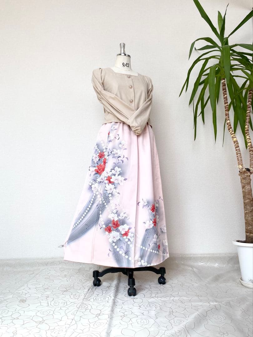 大人可愛いセレブ着物スカートフリーサイズ1点物着物リメイクロングスカート5636