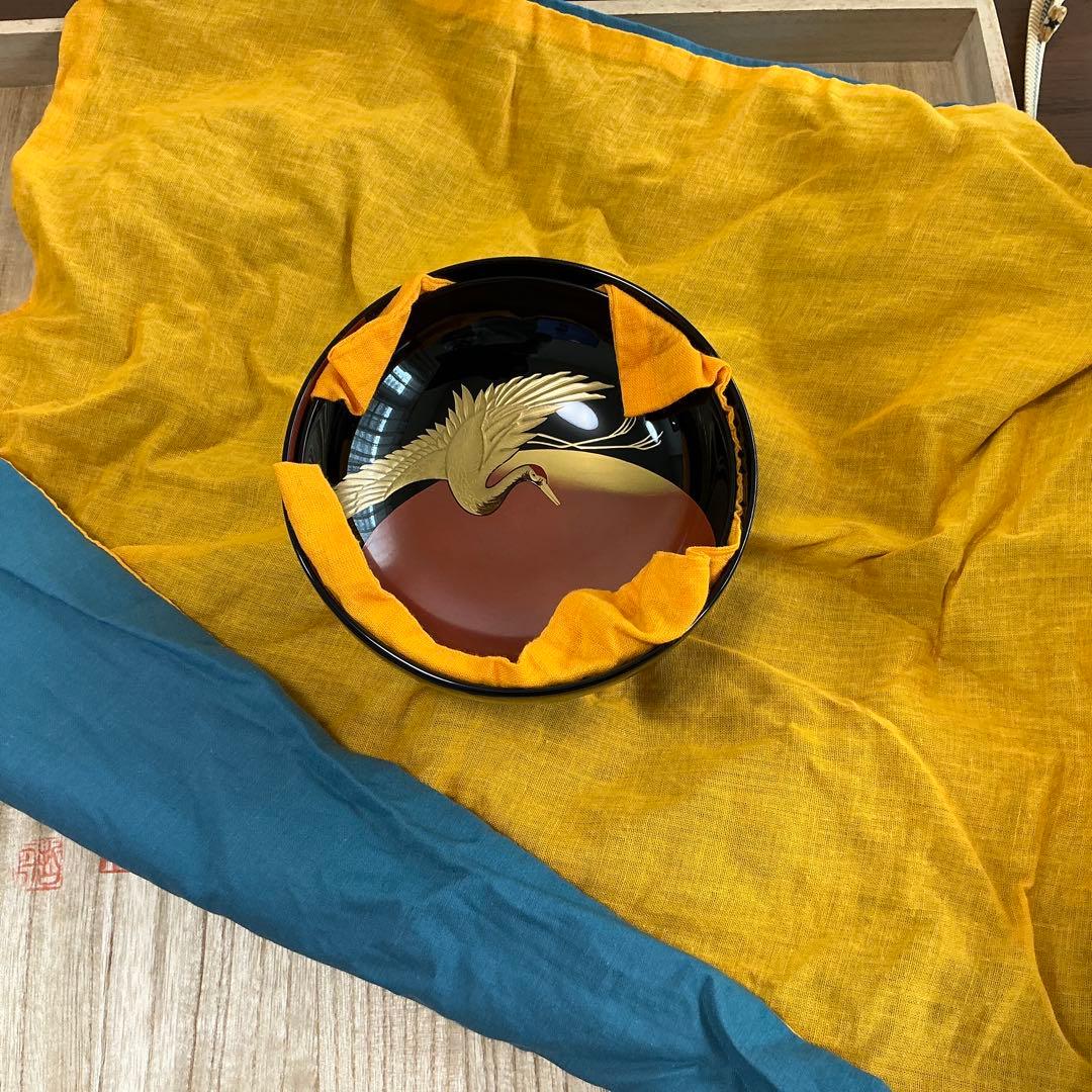 輪島塗 輪島屋本店 波に日の出鶴蒔絵 煮物椀 5客揃 輪島塗 輪島屋本店 波に日の出鶴蒔絵 煮物椀 5客揃