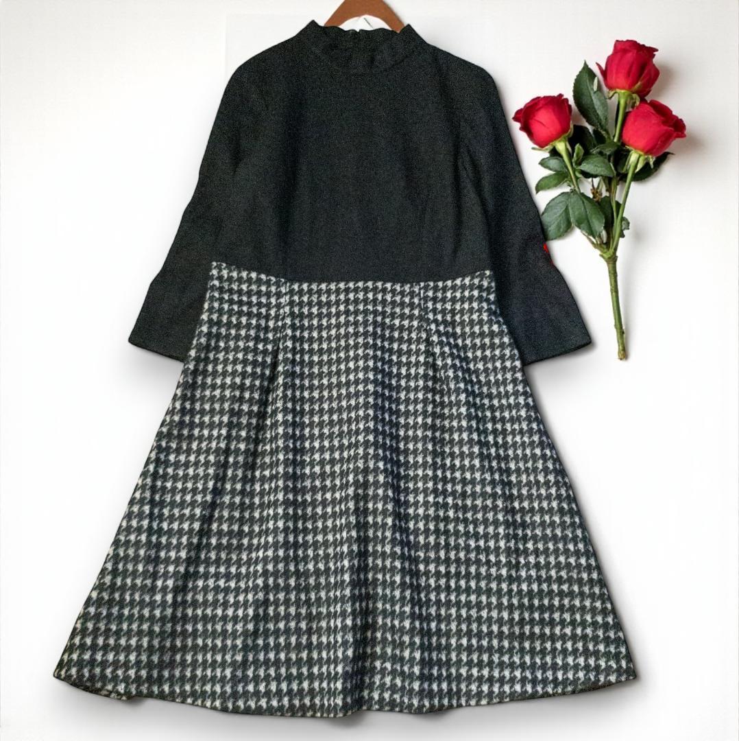 【大きいサイズ】良品☆アンタイトル ワンピース ドッキング 千鳥格子 ハイネック