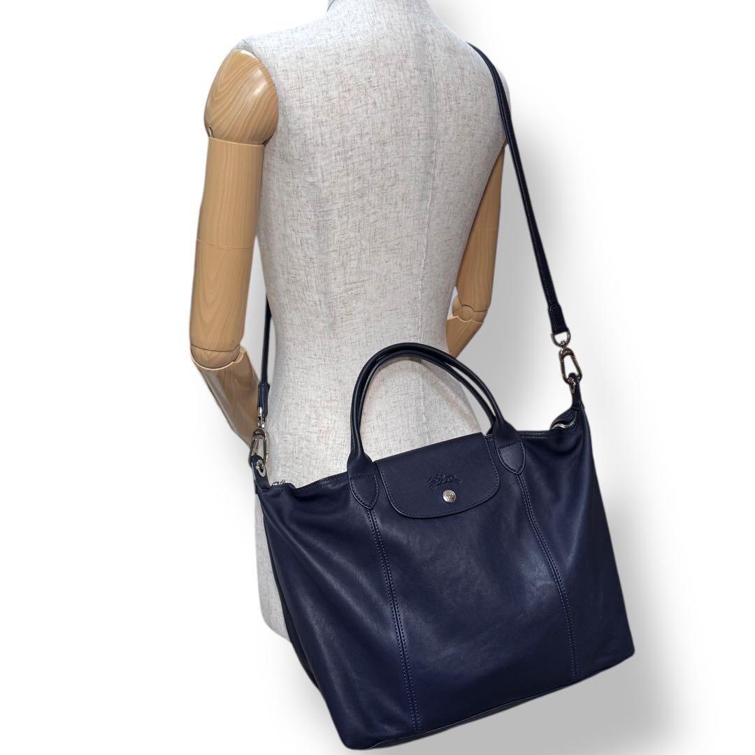ロンシャン プリアージュ キュイール　ネイビー　2way レザー LONGCHAMP ロンシャン 2way プリアージュ オールレザー ネイビー