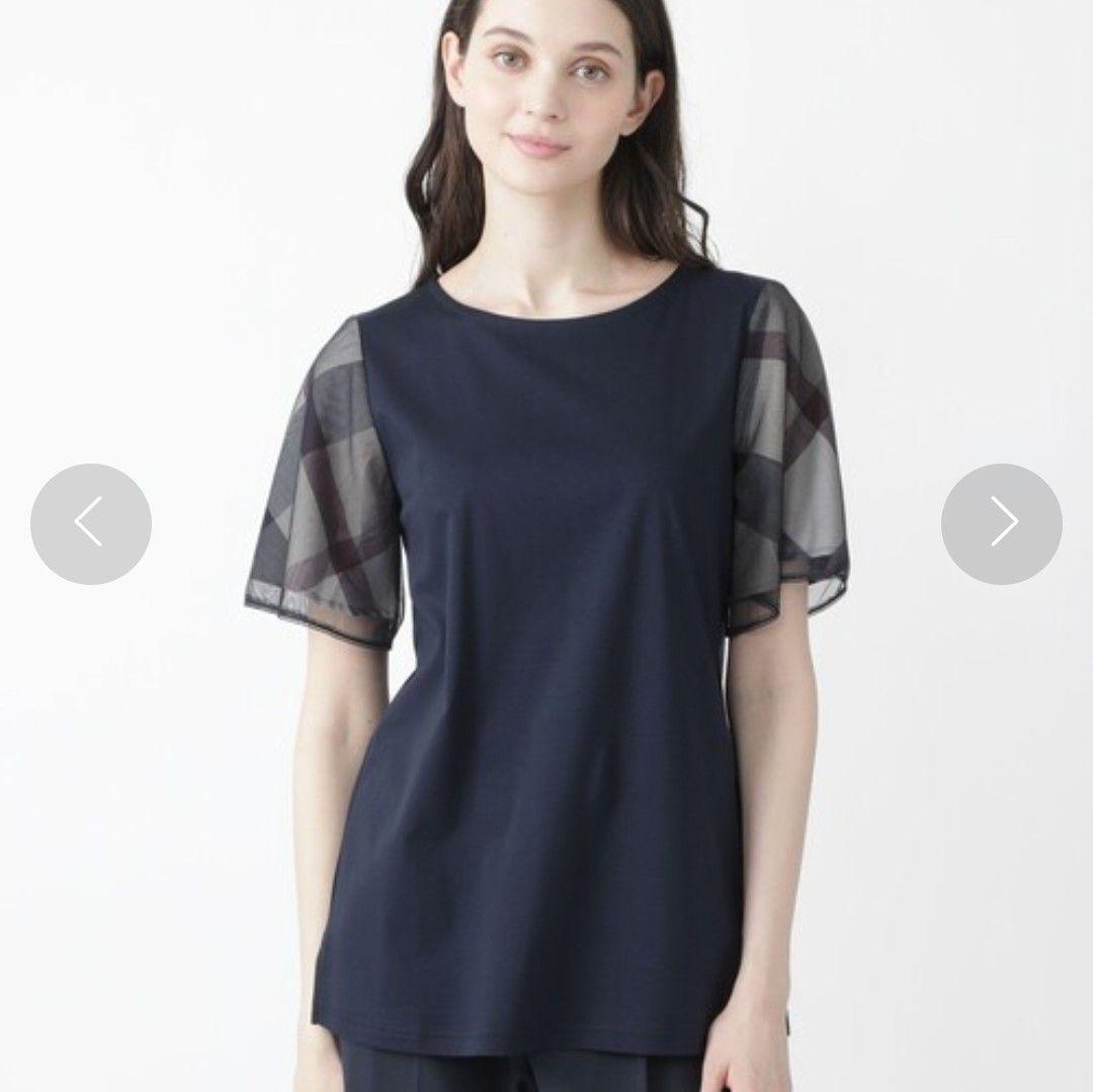 ★新品★ブルーレーベルクレストブリッジ＊袖チェック柄＊カットソー＊紺＊
