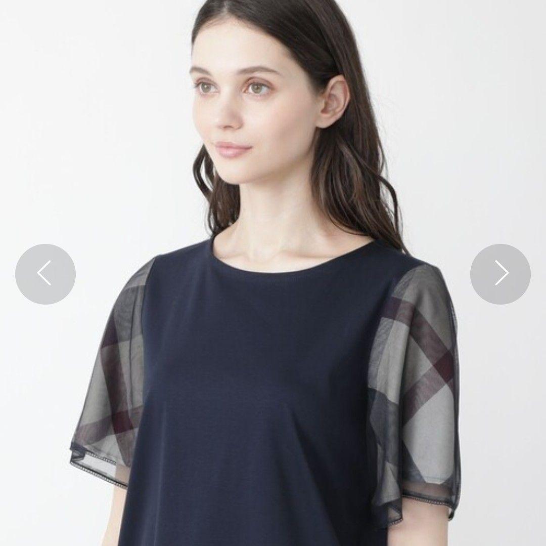 ★新品★ブルーレーベルクレストブリッジ＊袖チェック柄＊カットソー＊紺＊