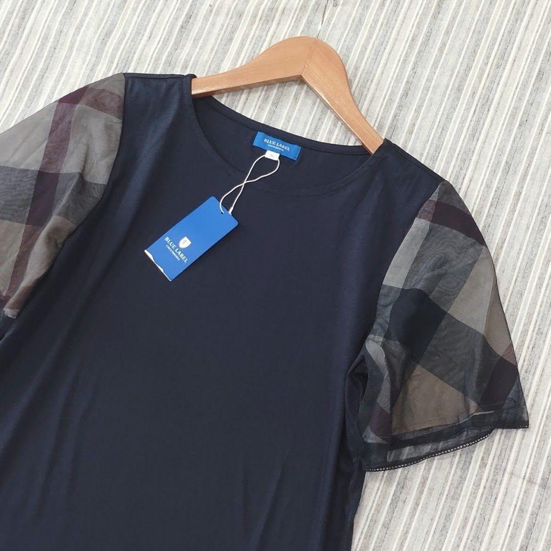 ★新品★ブルーレーベルクレストブリッジ＊袖チェック柄＊カットソー＊紺＊