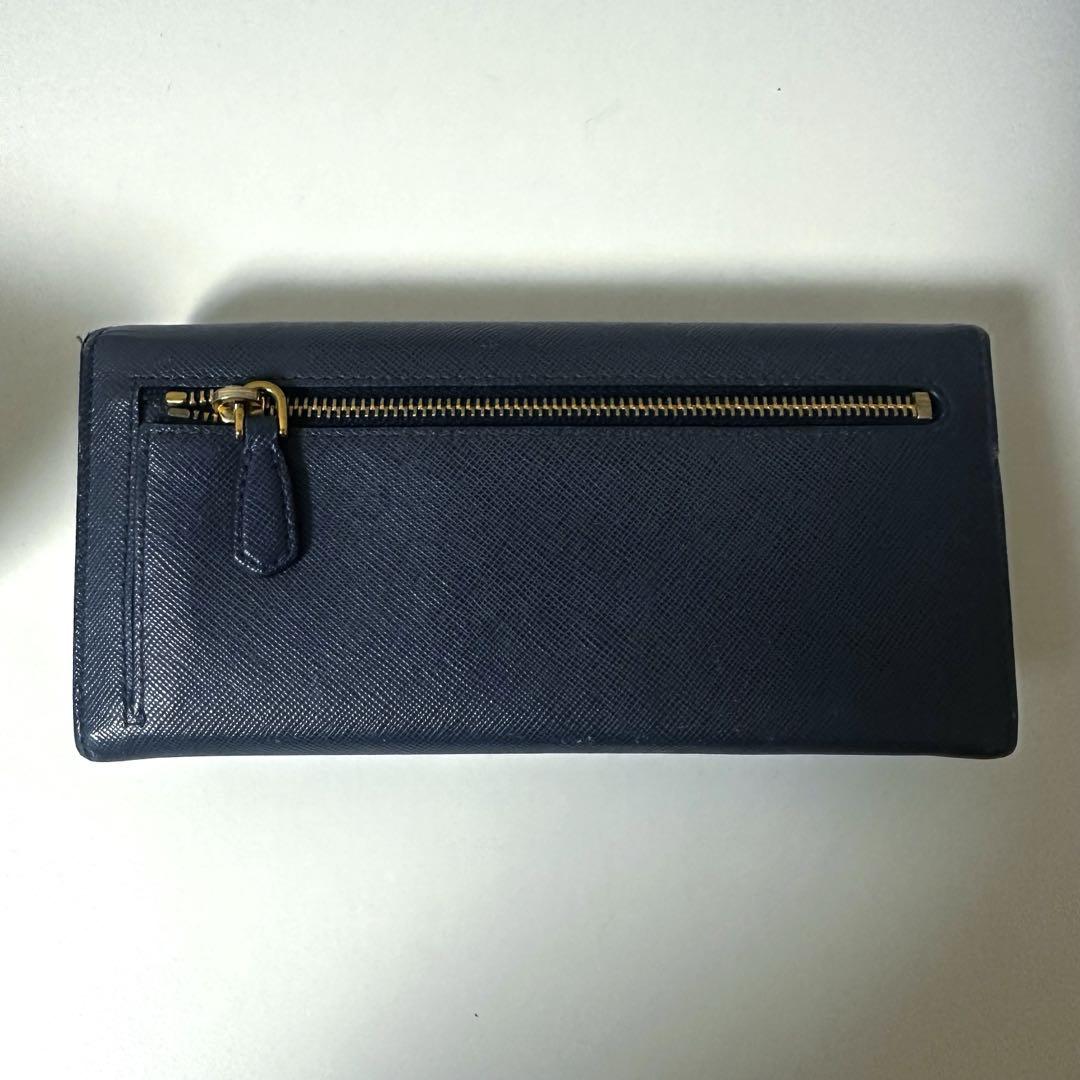 PRADA プラダ　サフィアーノレザー　リボン付き長財布 ネイビー
