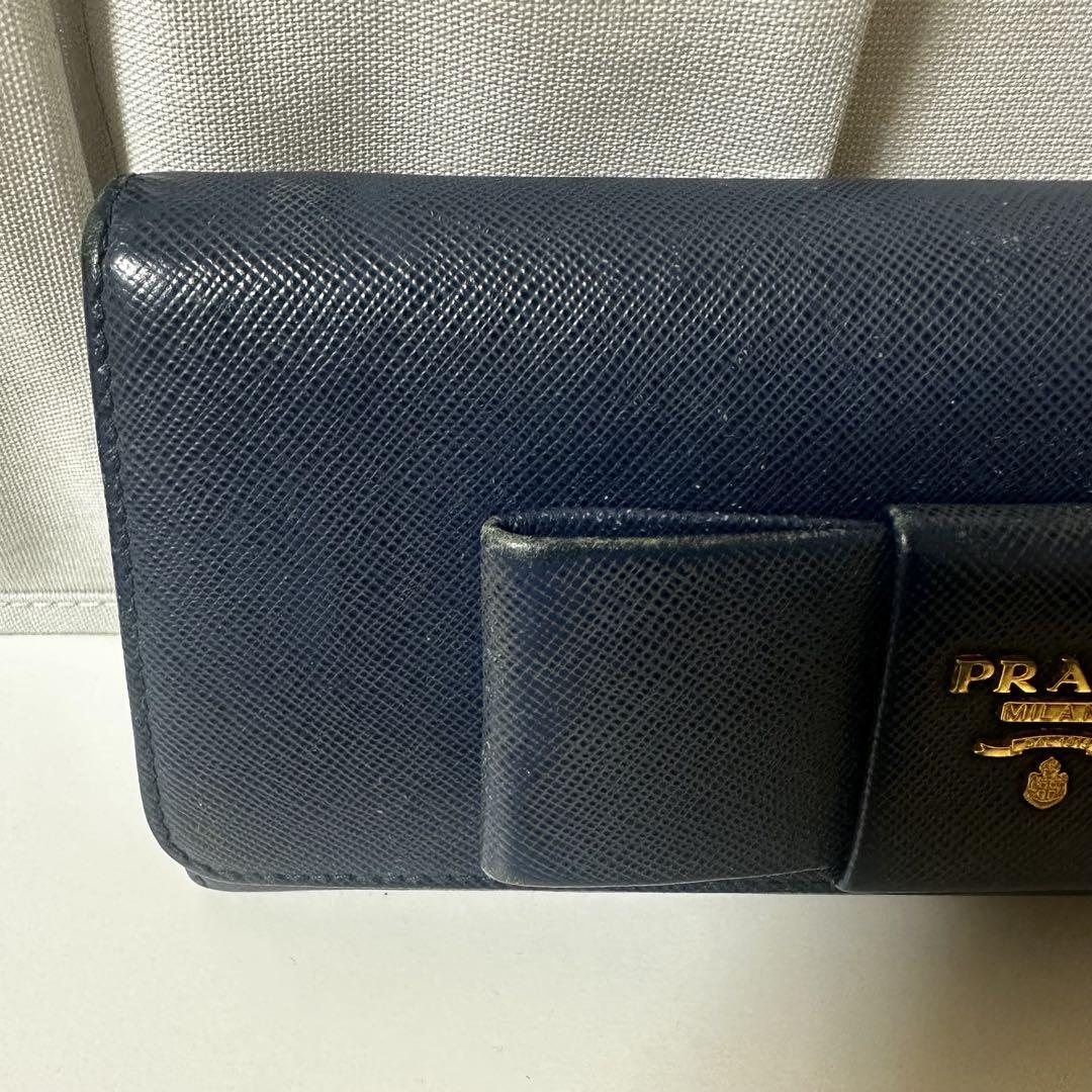 PRADA プラダ　サフィアーノレザー　リボン付き長財布 ネイビー