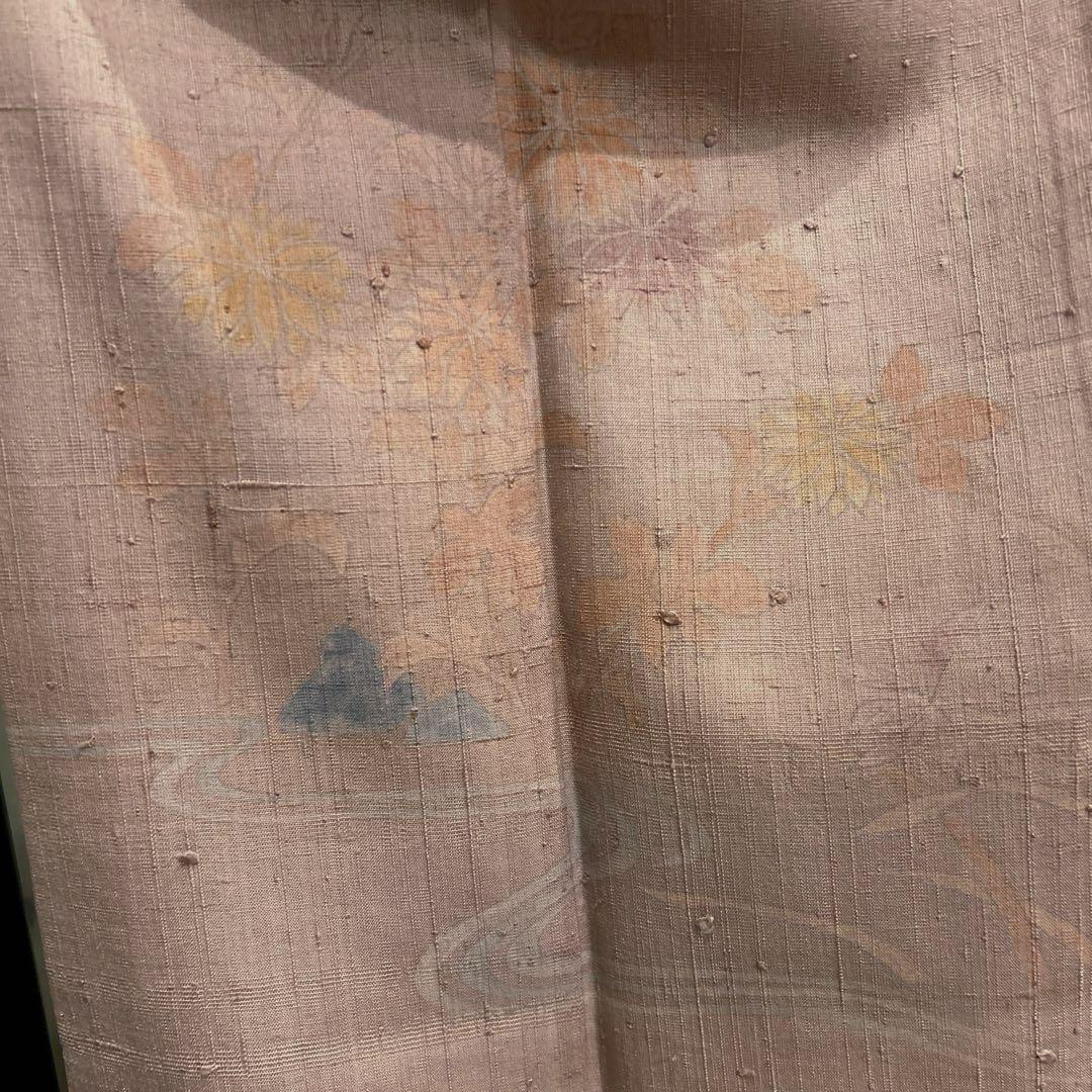 美品 着物専門店扱い 袷 結城紬 訪問着 サーモンピンク 身丈162 裄66 画像5