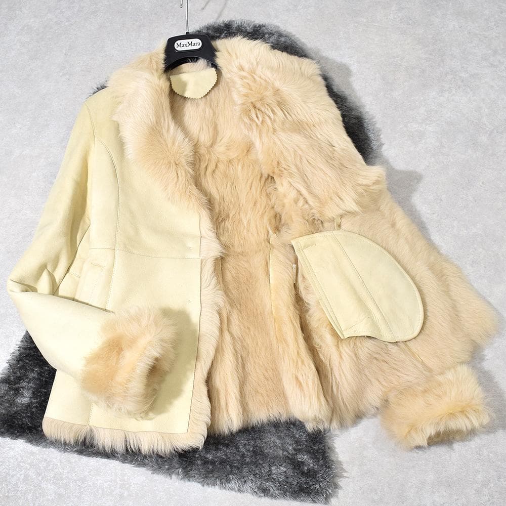 羊革 ラムスキン Wフェイス ムートンコート 毛皮 ファー M アイボリーM