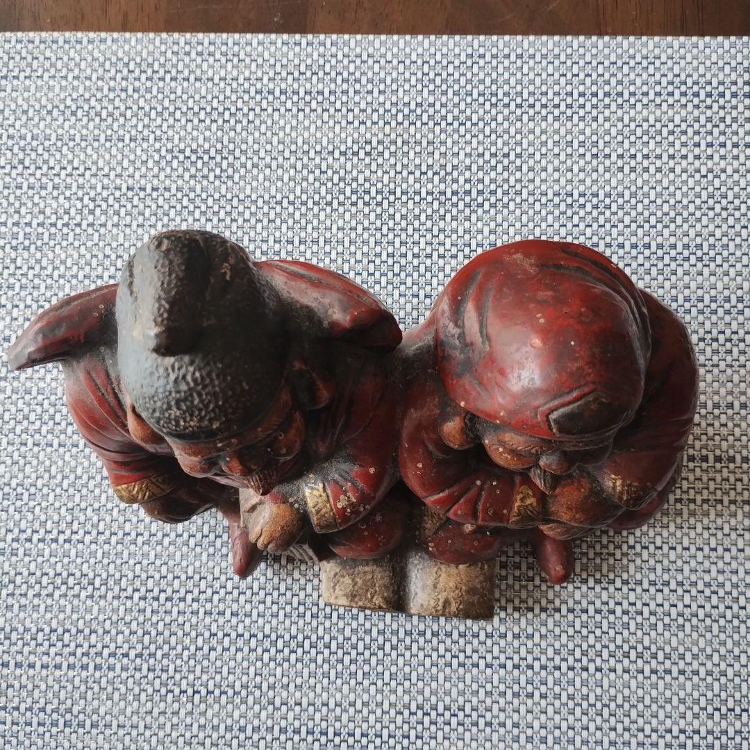 木製 福の神像 二体 本付き