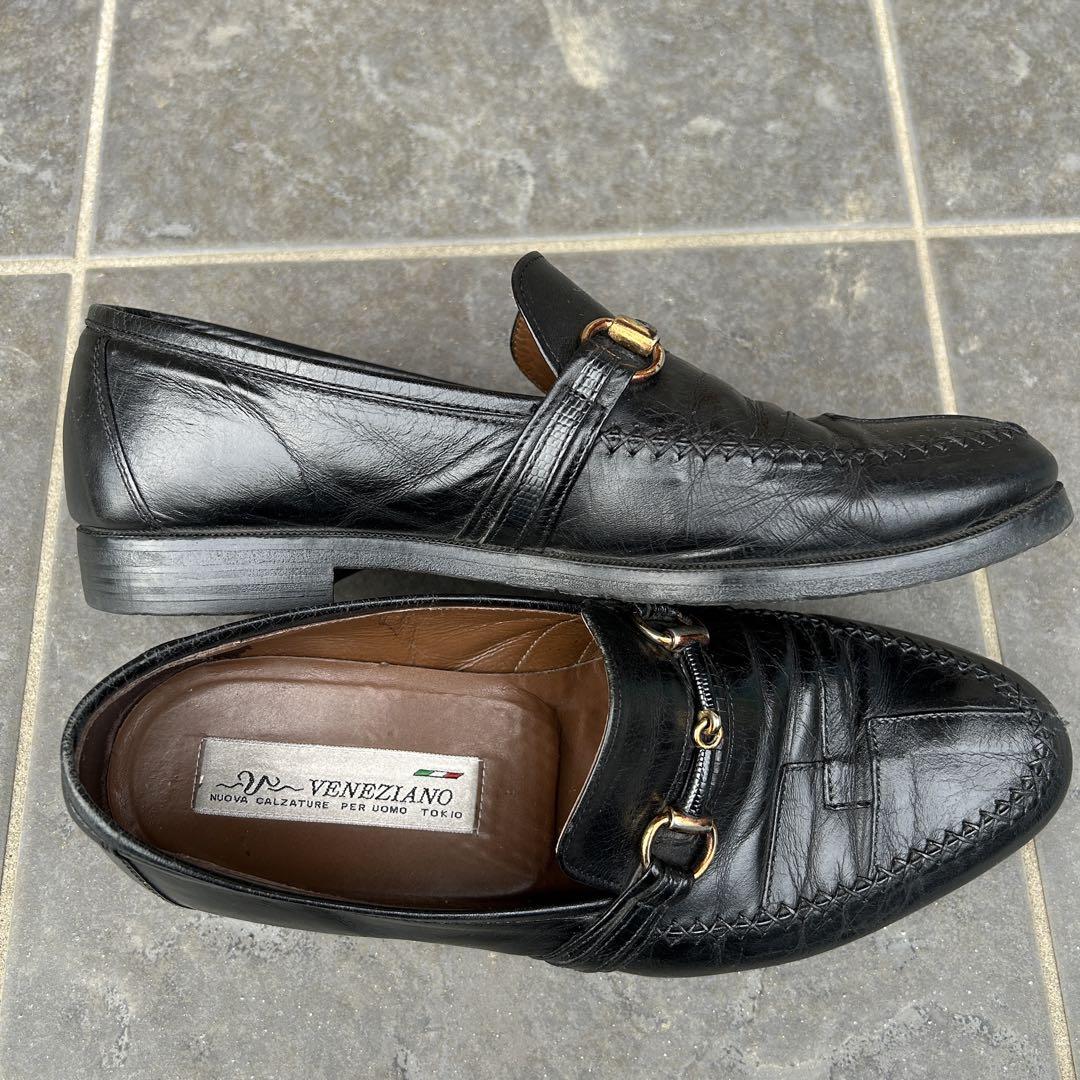 VENEZIANO 革靴 ビットローファー 金具 パッチワーク 25cm 黒
