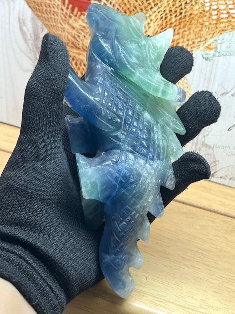 天然石　ブルーフローライト　カービング　大きなトリケラトプスNo.1106