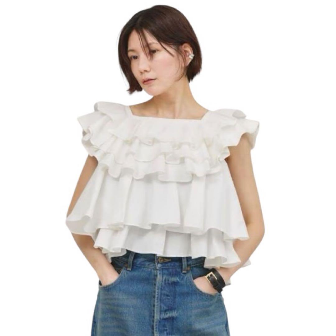 Curensology ポプリンラッフルブラウス