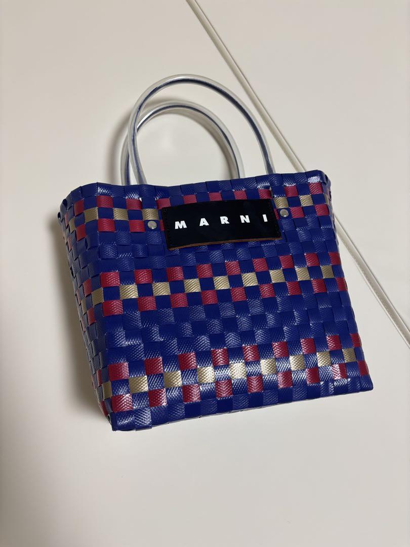 よ♡マルニMARNIマーケットバスケットかごバッグ　ブルー