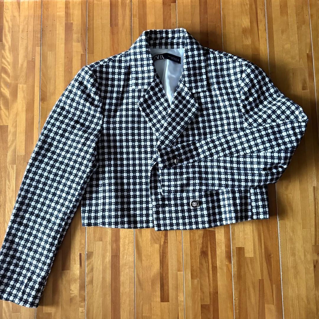 ZARA セットアップ 赤チェック ジャケット スカート ツイード