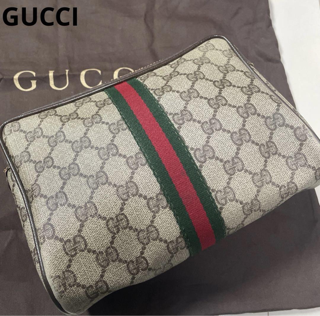 【良品】OLD GUCCI シュリーライン クラッチバッグ GG柄 保存袋付き