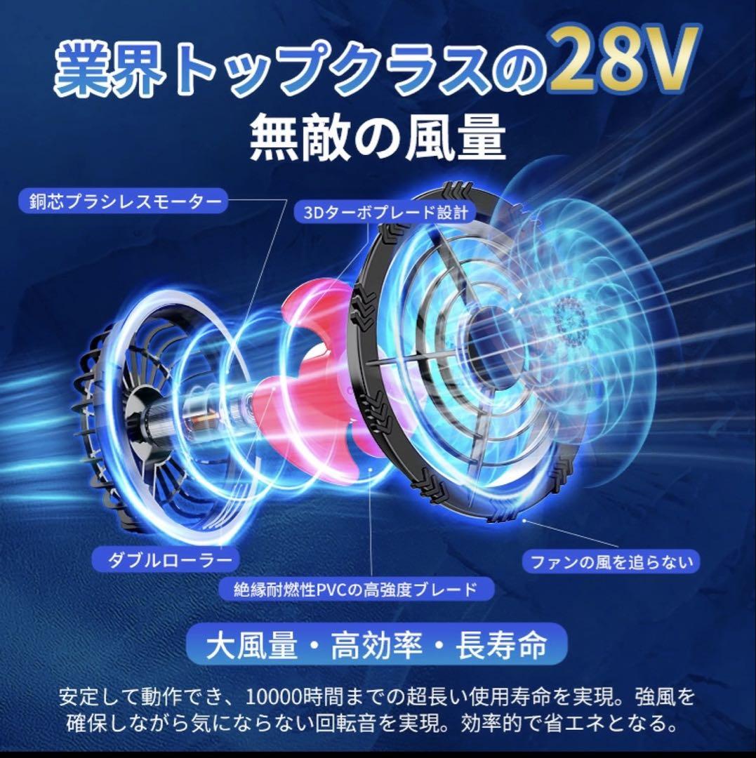 空調服 バッテリー付 30000mAh ベスト ファン2個 3段階風量調節可