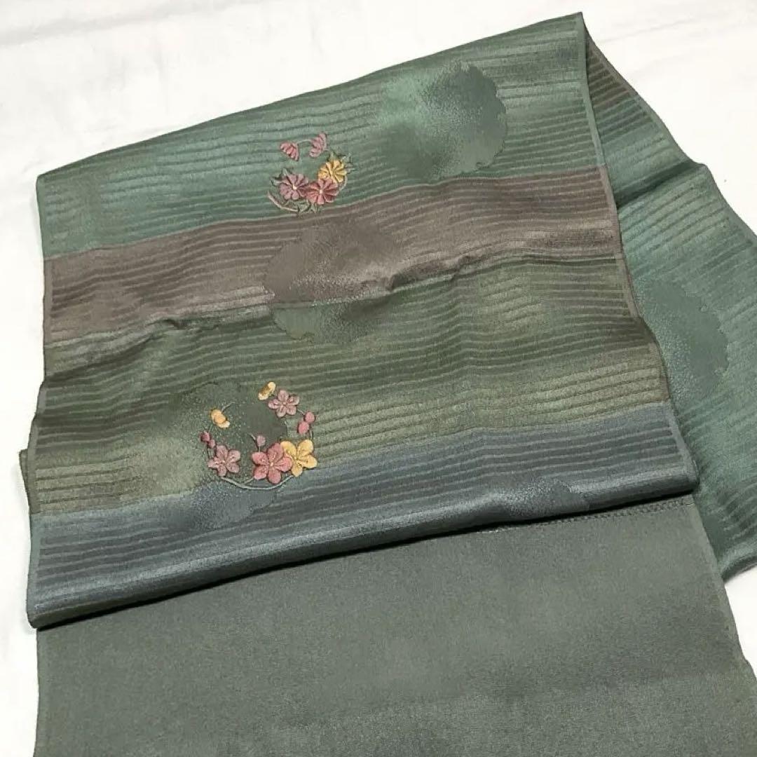 C873正絹　帯揚　部分刺繍　極美品　着物