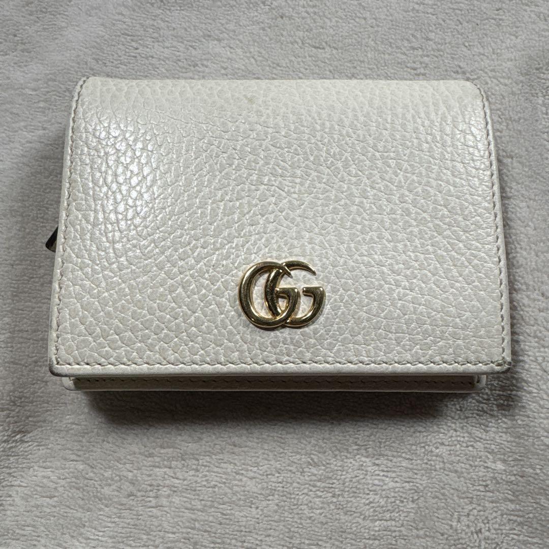 美品! GUCCI グッチ ホワイト 二つ折り財布 マーモントレザー