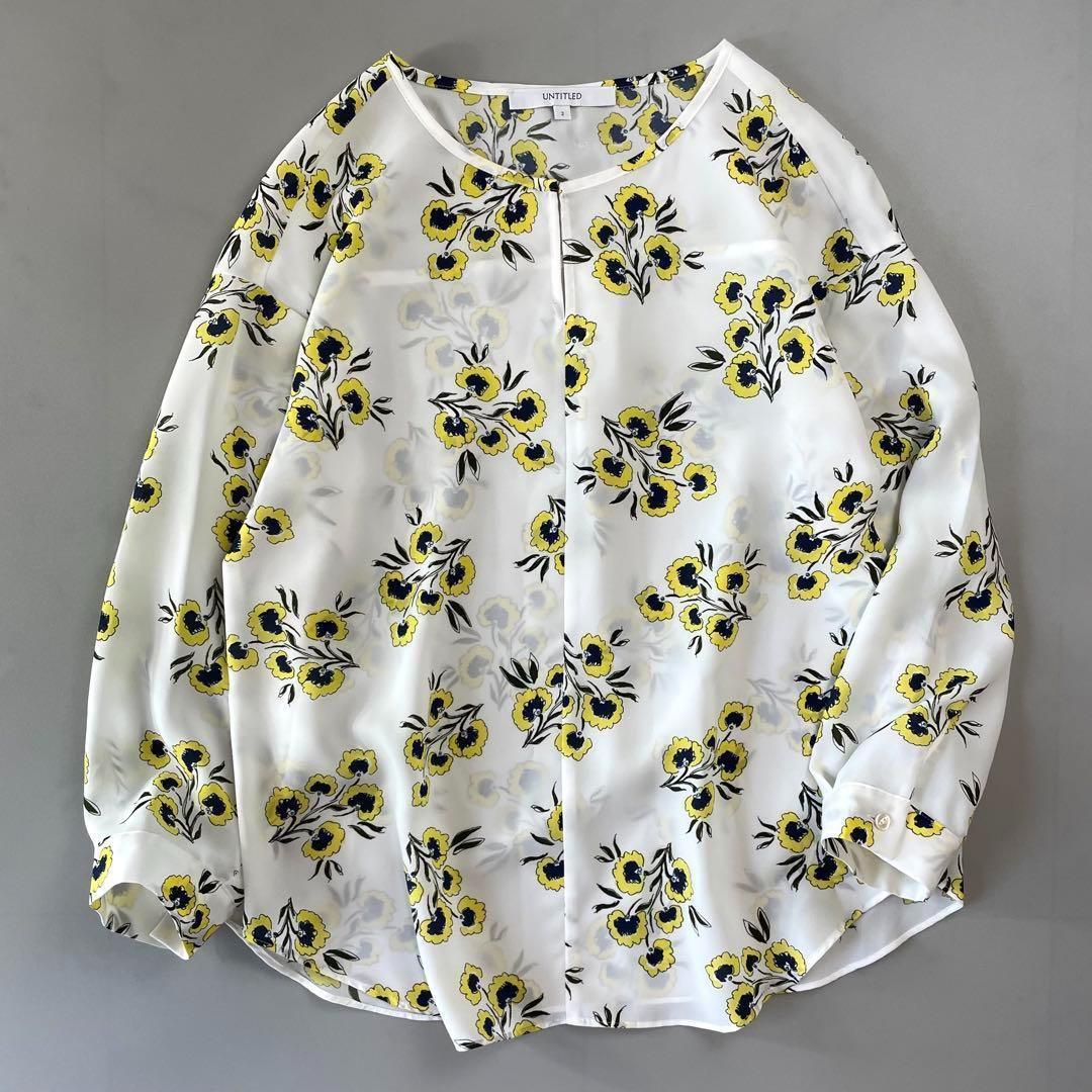 美品♪アンタイトル 花柄ブラウス フラワープリント とろみ イエロー 2