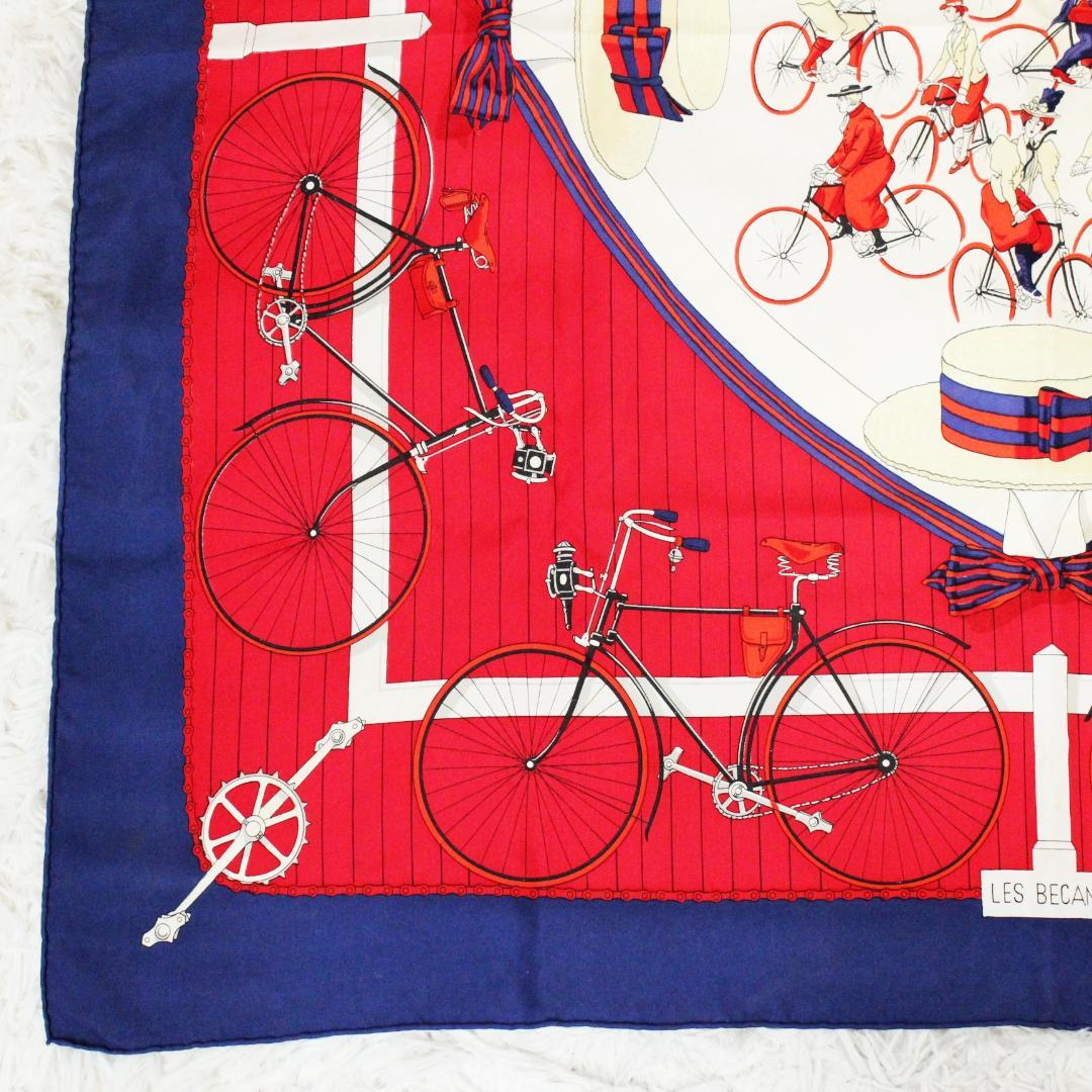 エルメス スカーフ カレ LES BECANES 自転車 帽子 レッド ネイビー エルメス スカーフ カレ LES BECANES 自転車 帽子 レッド