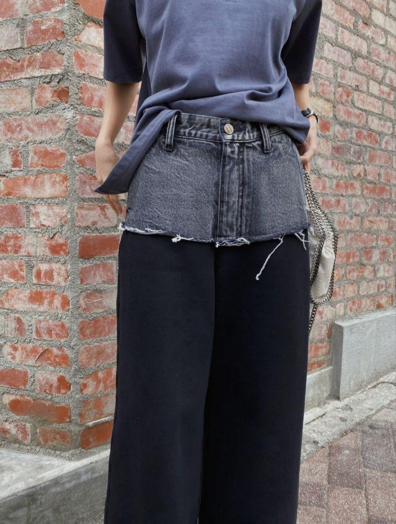 美品 AMERI DENIM SWEAT DOCKING WIDE PANTS