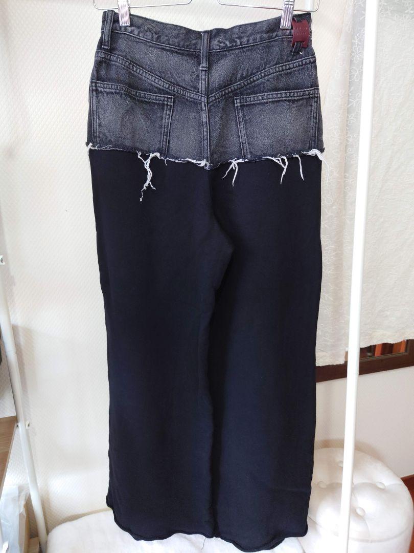 美品 AMERI DENIM SWEAT DOCKING WIDE PANTS