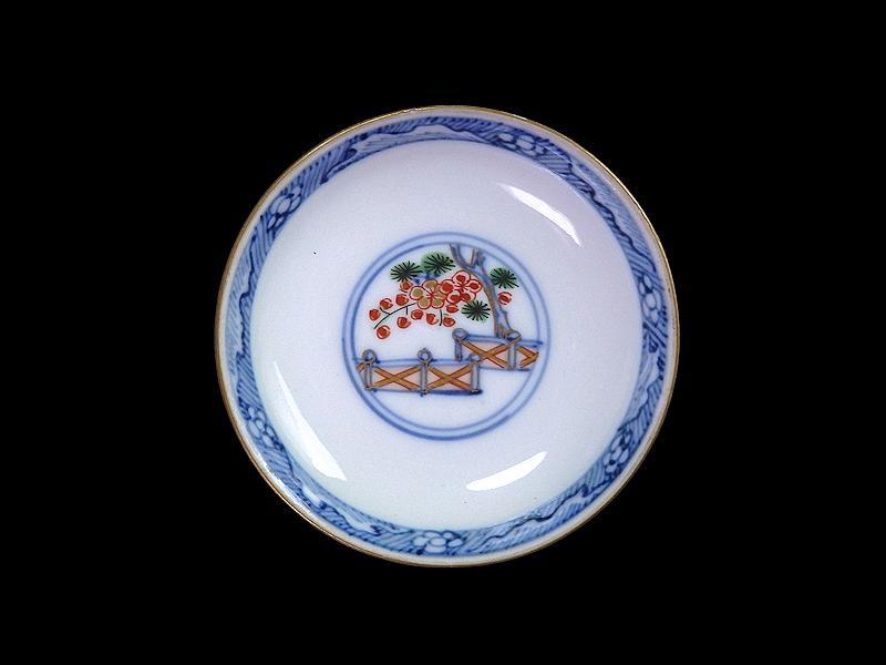 大聖寺伊万里 染錦 窓絵 松竹梅に花の図 小振蓋茶碗 N955AS-fbum