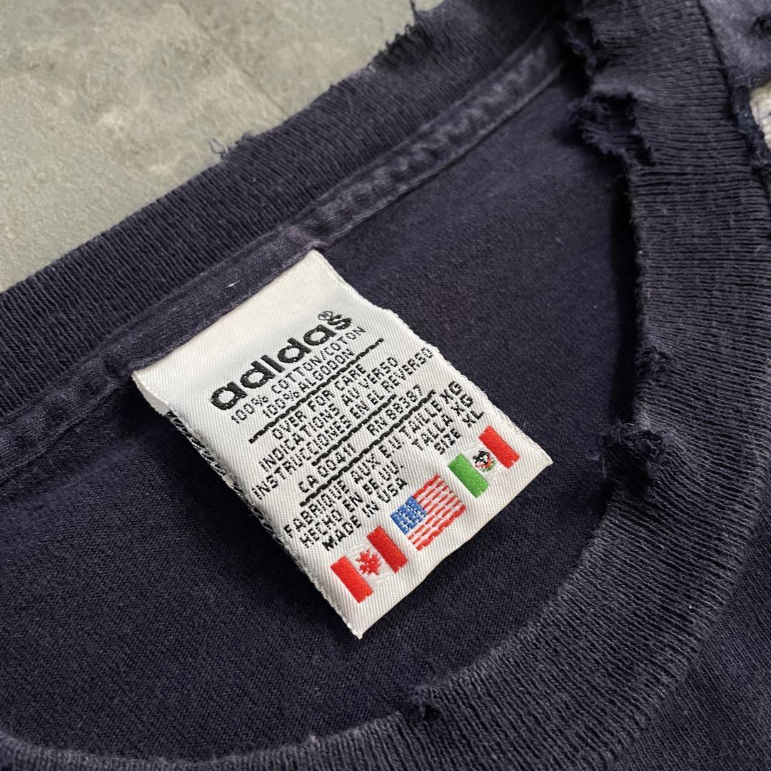 90s ”adidas “USA製“常田大希着“万国旗“XL”ボロt-shirt