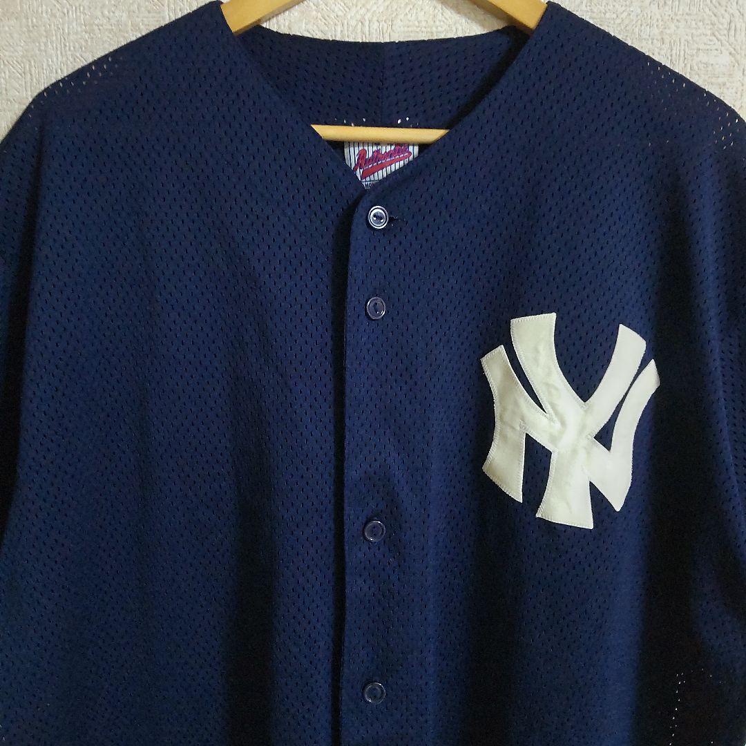 希少 マジェスティック 90s ニューヨーク ヤンキース ベースボールシャツ 紺