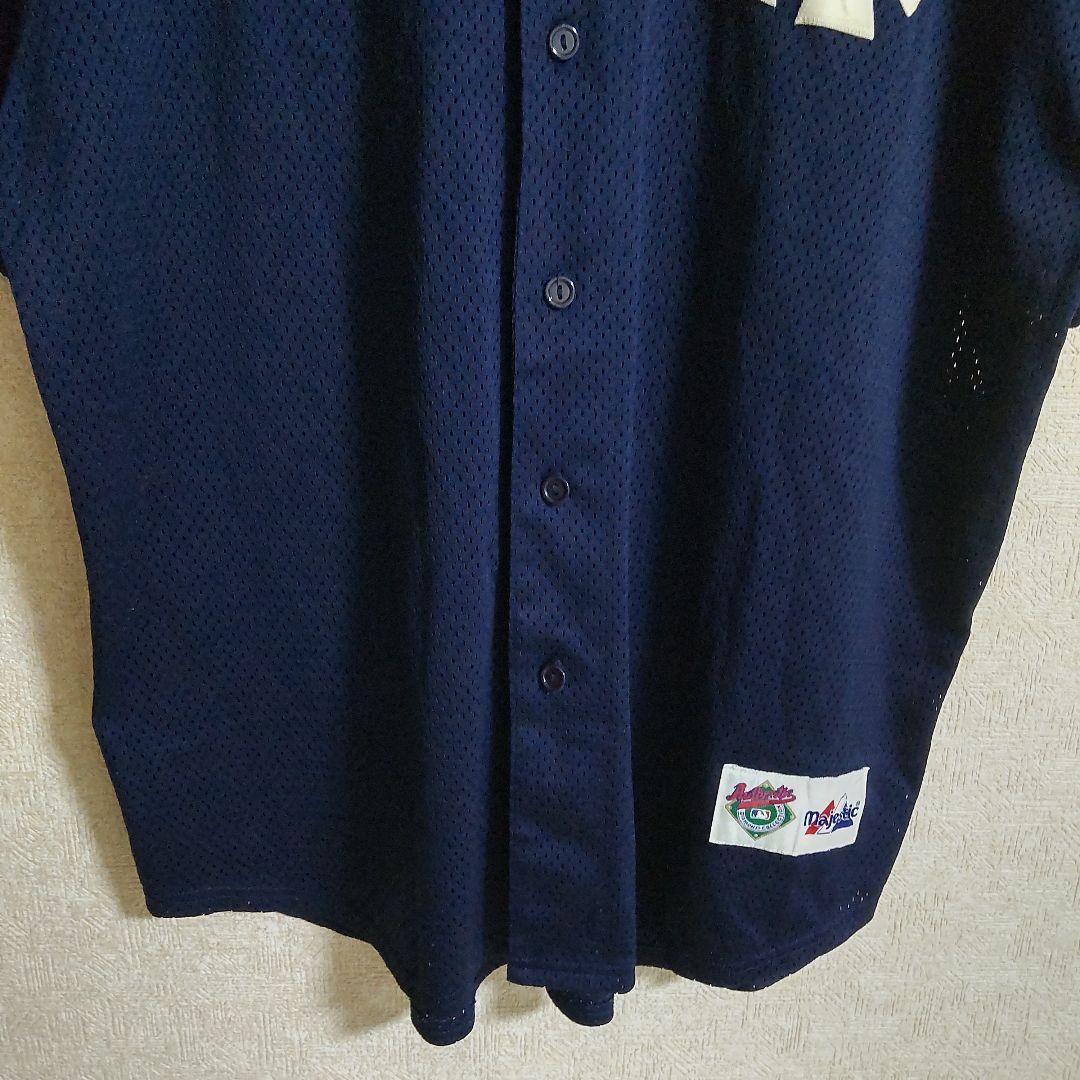 希少 マジェスティック 90s ニューヨーク ヤンキース ベースボールシャツ 紺