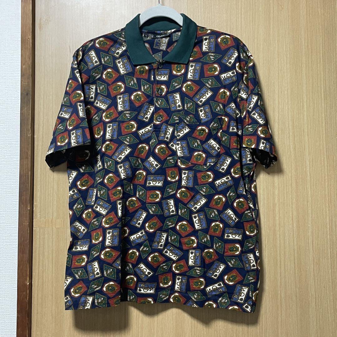 セリーヌ ポロシャツ 半袖 総柄 ロゴ ヴィンテージ Mサイズ メンズ