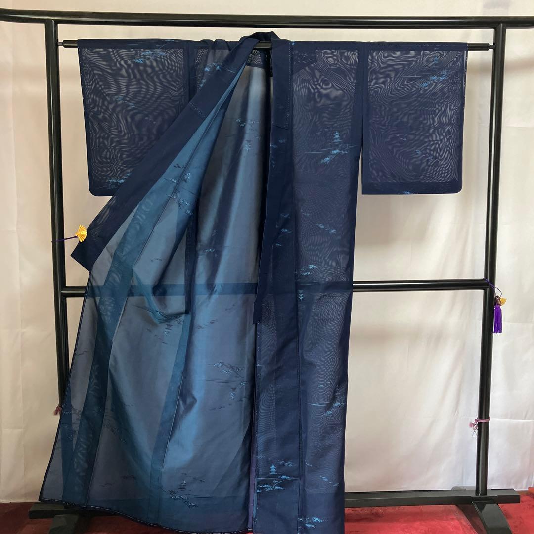 フラワープリント 紗 夏 着物 五重塔が浮かび上がる上品な着物 水無月